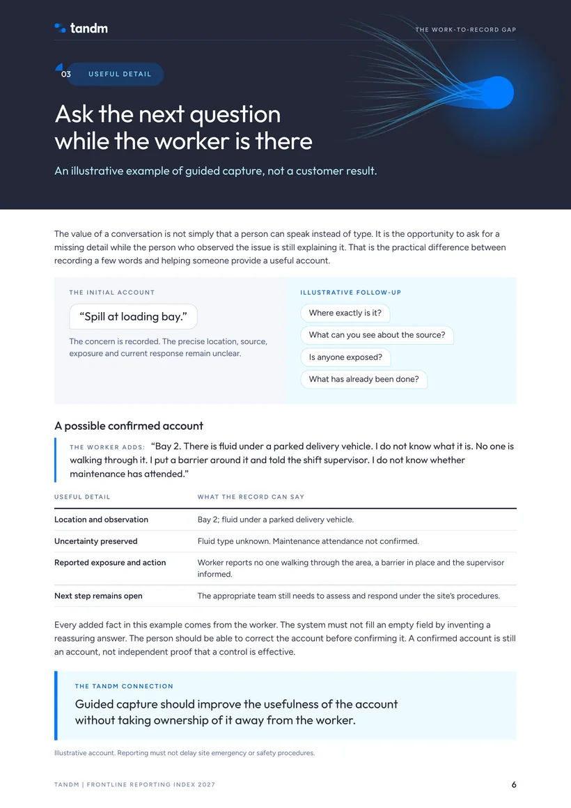 Page 6: Ask the next question while the worker is there